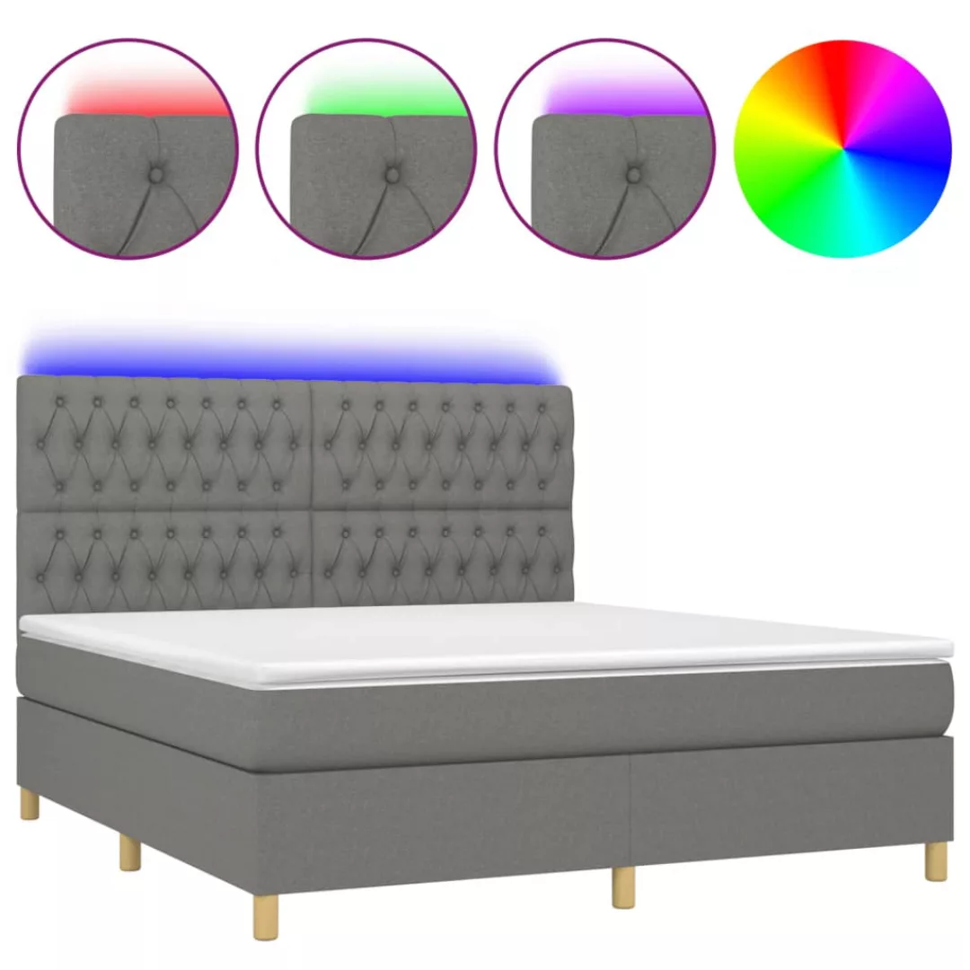 Vidaxl Boxspringbett Mit Matratze & Led Dunkelgrau 160x200 Cm Stoff günstig online kaufen