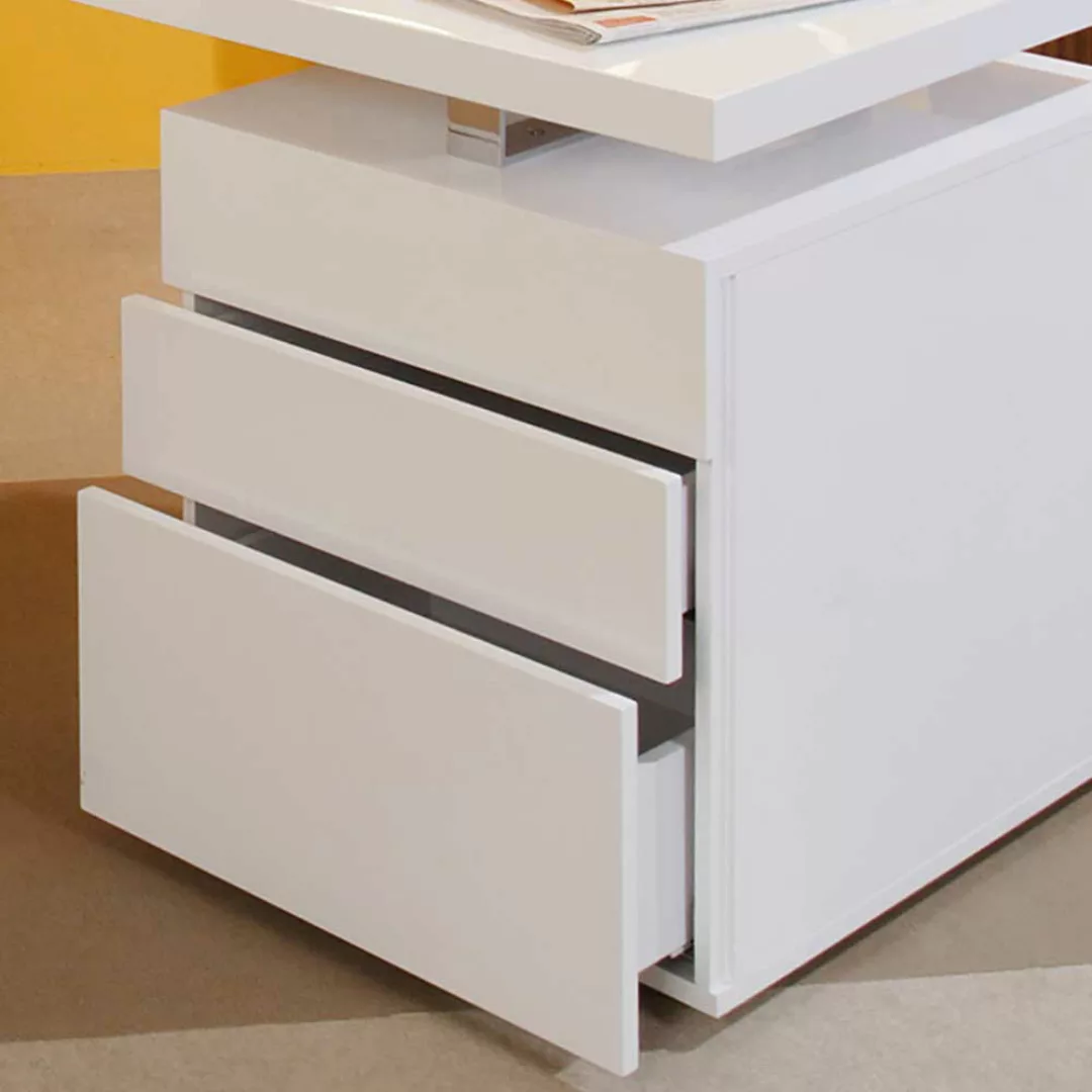 Hochglanz Schreibtisch in Weiß drei Schubladen günstig online kaufen