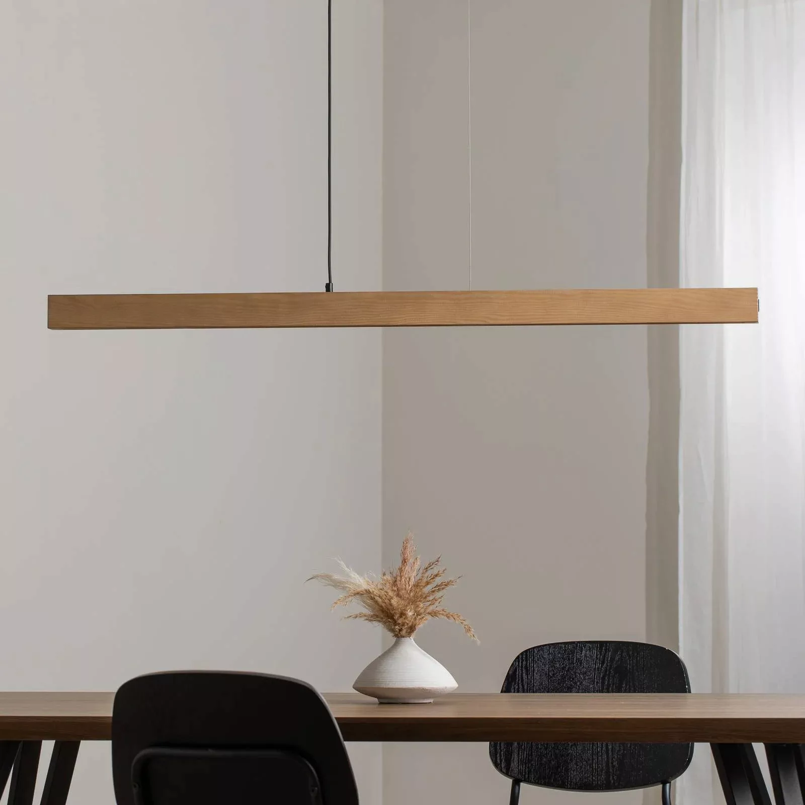 LED-Holzhängeleuchte Teo, kiefer, 126 cm, Touchdimmer günstig online kaufen