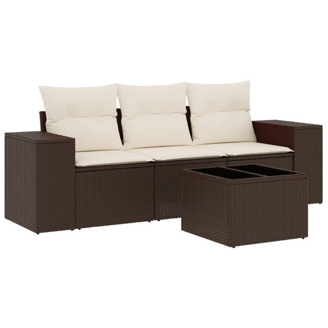 vidaXL Sofaelement 4-tlg. Garten-Sofagarnitur mit Kissen Braun Poly Rattan günstig online kaufen