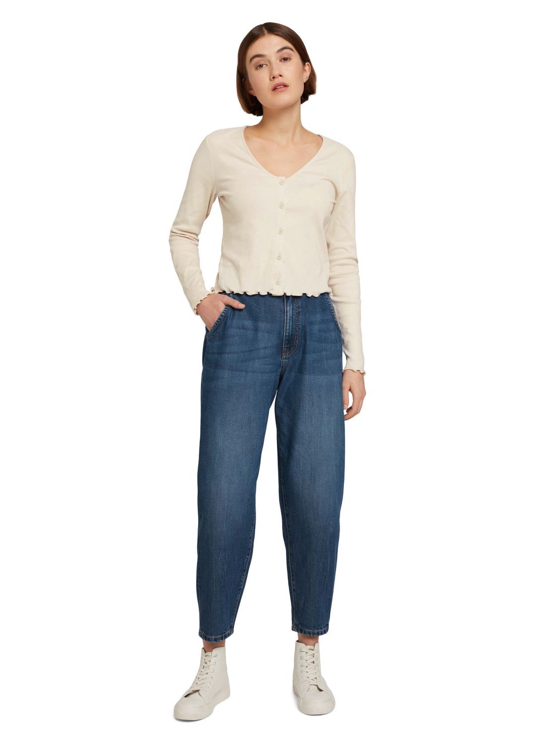 Tom Tailor Denim Damen Jeans BARREL MOM - Relaxed Fit - Blau - Used Mid Sto günstig online kaufen