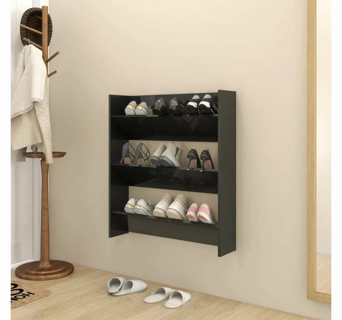 furnicato Hängeschuhschrank Wand-Schuhschrank Hochglanz-Schwarz 80x18x90 cm günstig online kaufen