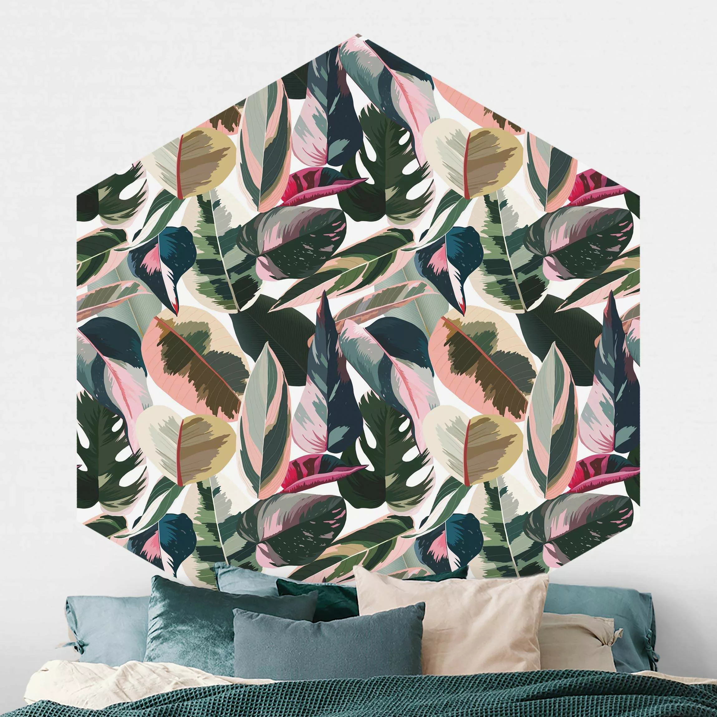 Hexagon Mustertapete selbstklebend Pinke Tropen Muster günstig online kaufen