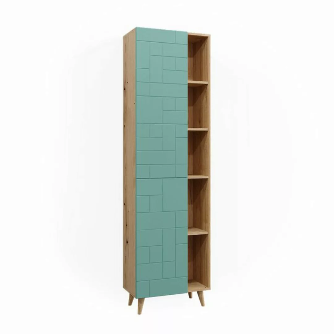 Vicco Hochschrank Rudi, Mintgrün/Eiche, 56 x 193 cm mit Türen, und offenen günstig online kaufen