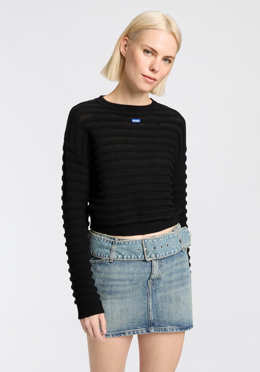 HUGO Blue Strickpullover "Slummya", mit dezenter Streifenstruktur günstig online kaufen
