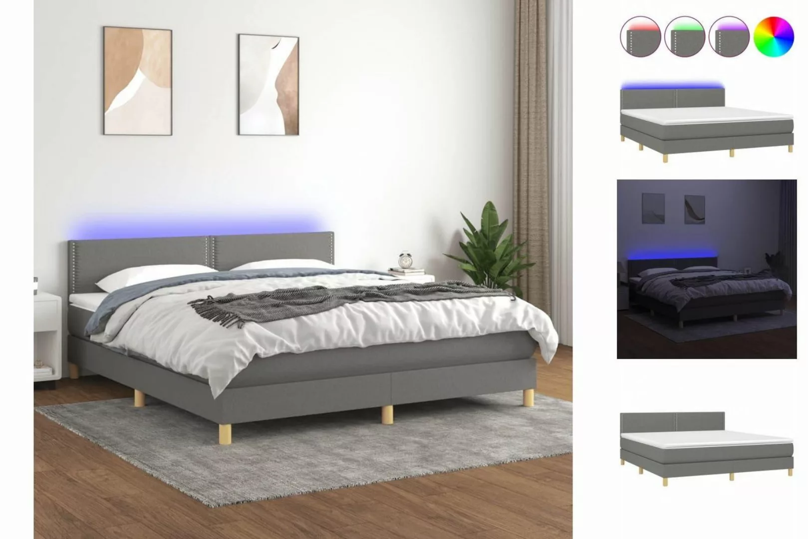 vidaXL Boxspringbett Boxspringbett mit Matratze LED Dunkelgrau 160x200 cm S günstig online kaufen