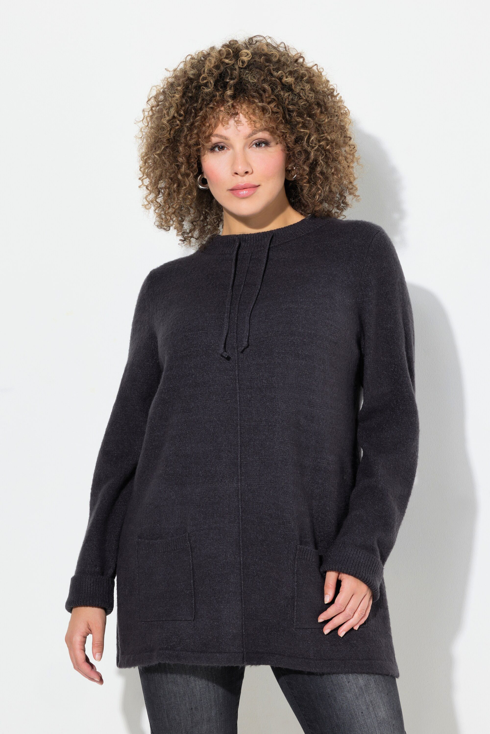 Ulla Popken Strickpullover Pullover Stehkragen Kordel günstig online kaufen