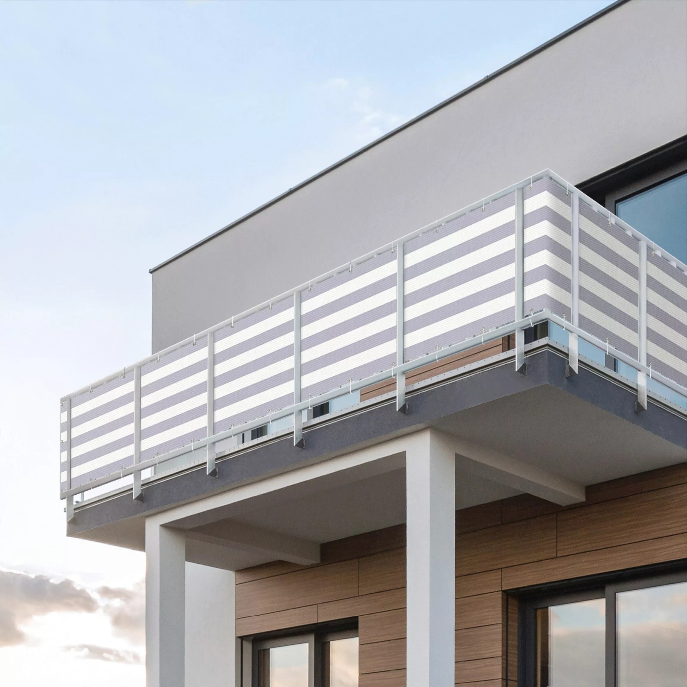 Balkon Sichtschutz Querstreifen in Pastell grauem Violett günstig online kaufen