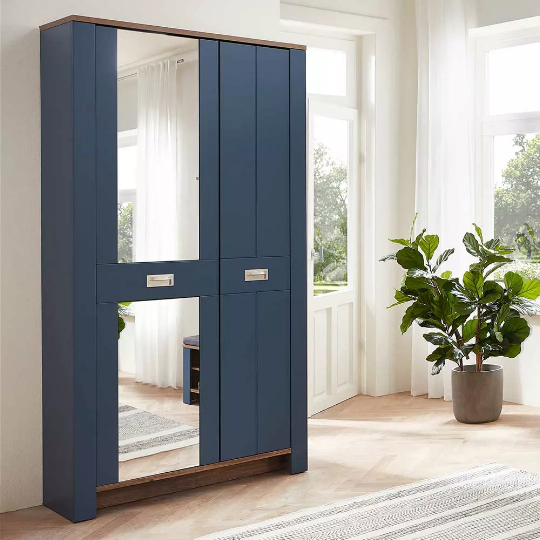 Garderobenschrank Landhaus modern in Blau Eiche dunkel günstig online kaufen