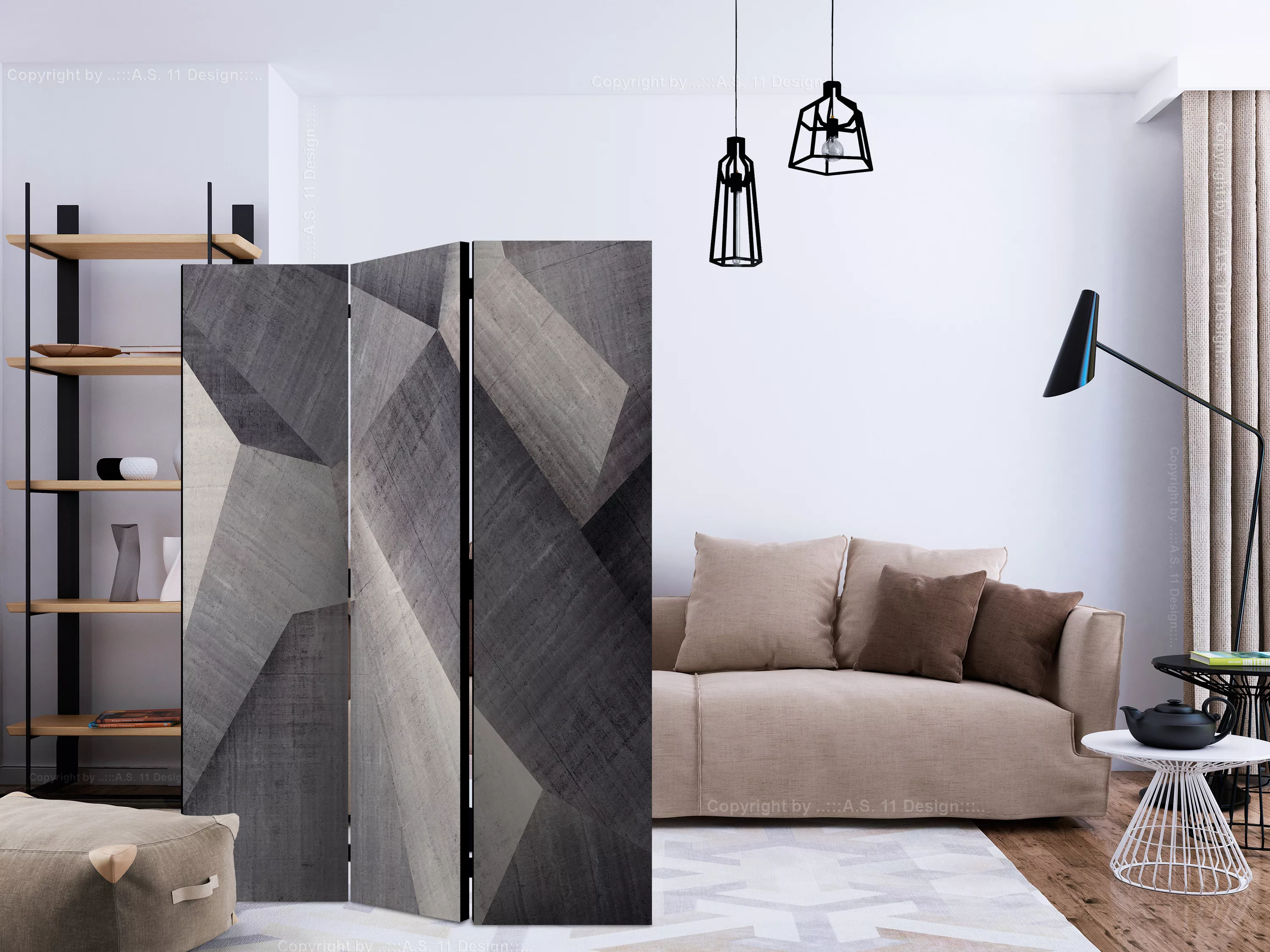 3-teiliges Paravent - Abstract Concrete Blocks [room Dividers] günstig online kaufen
