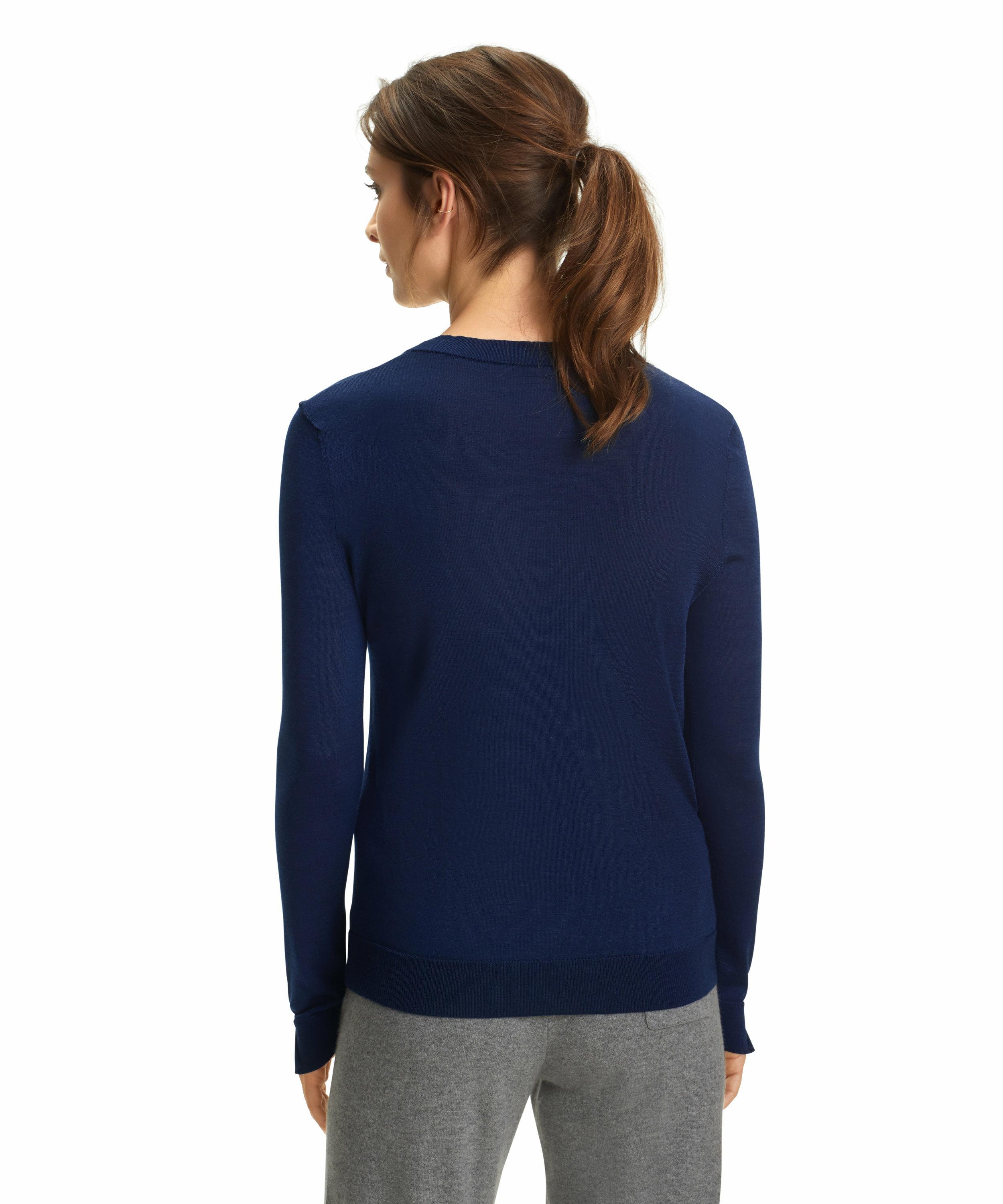 FALKE Damen Langarmshirt V-Ausschnitt, S, Blau, Uni, Schurwolle, 64164-6437 günstig online kaufen