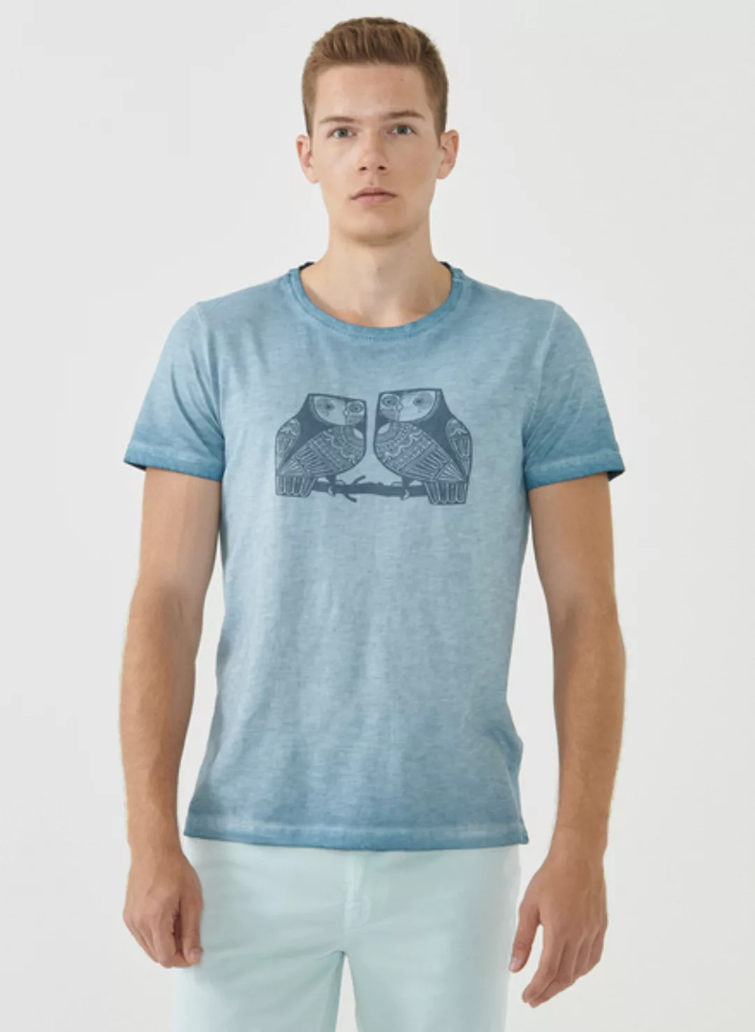 Cold Pigment Dyed T-shirt Aus Bio-baumwolle Mit Eulen-print günstig online kaufen