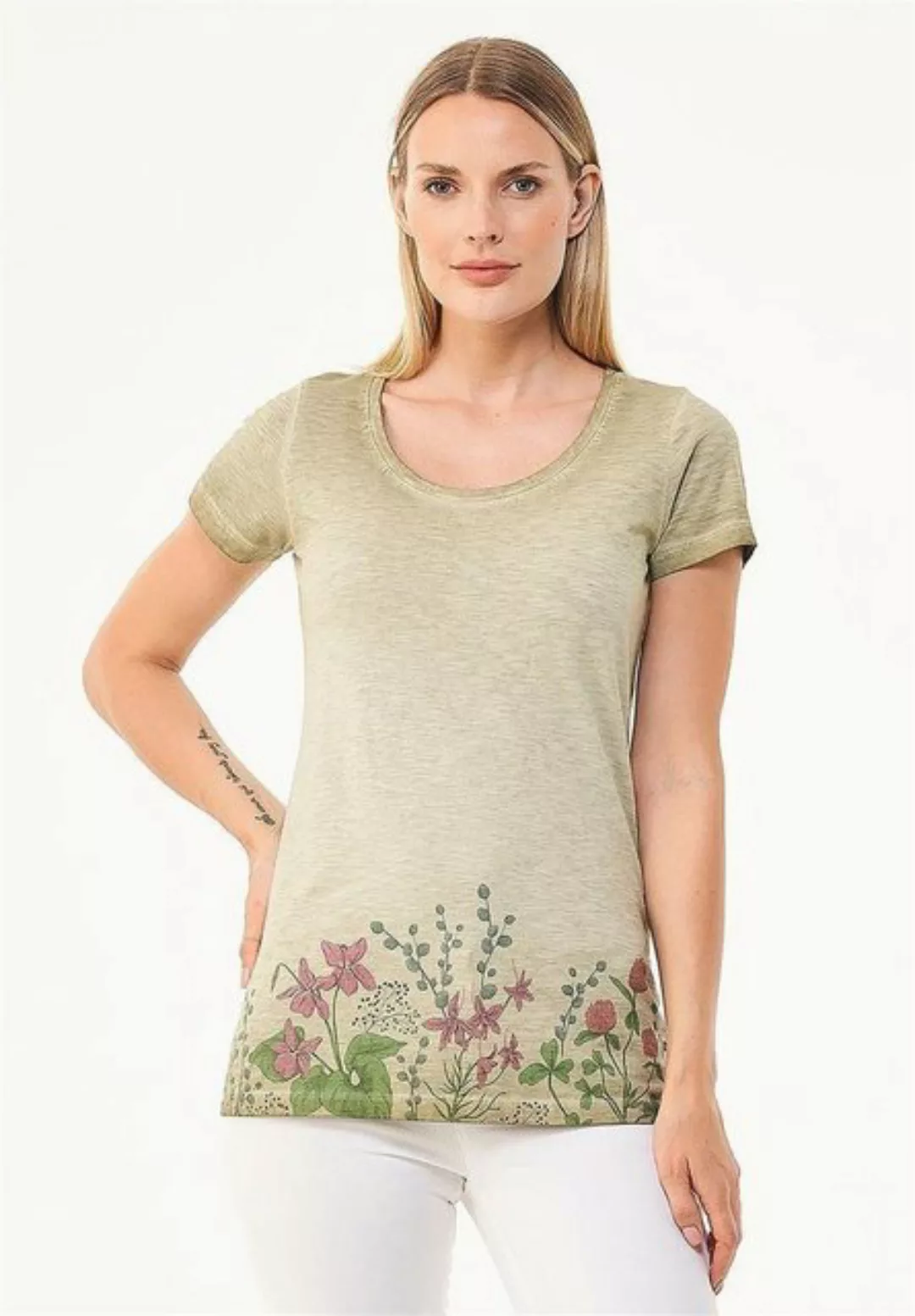 Cold Pigment Dyed T-shirt Aus Bio-baumwolle Mit Blume-print günstig online kaufen