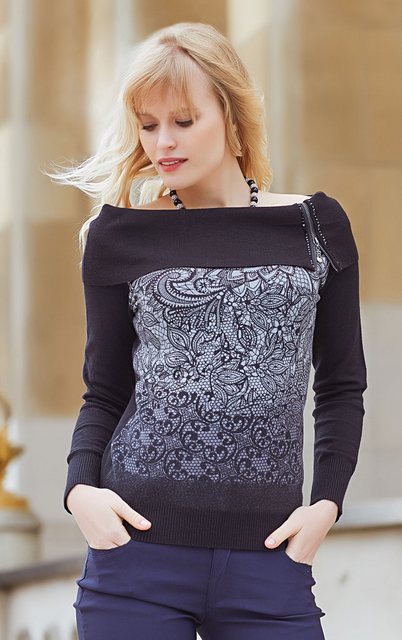 Passioni Strickpullover Schulterfreien Pullover mit Reißverschlussdetail un günstig online kaufen