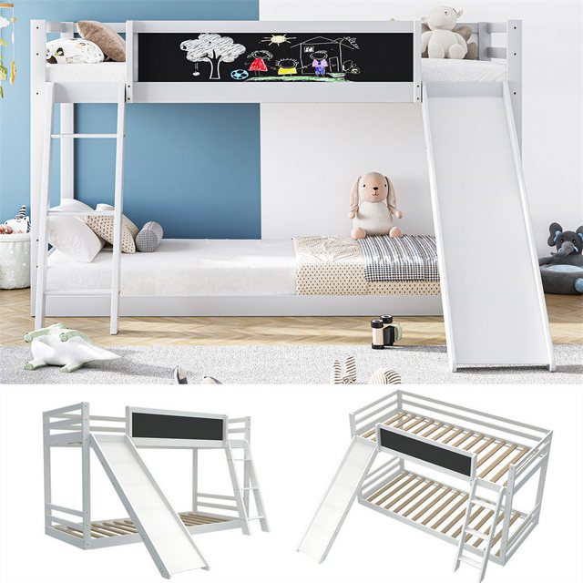 XDeer Jugendbett Doppelbett mit Treppe und Rutschen, Bett mit Zaun, Bett mi günstig online kaufen