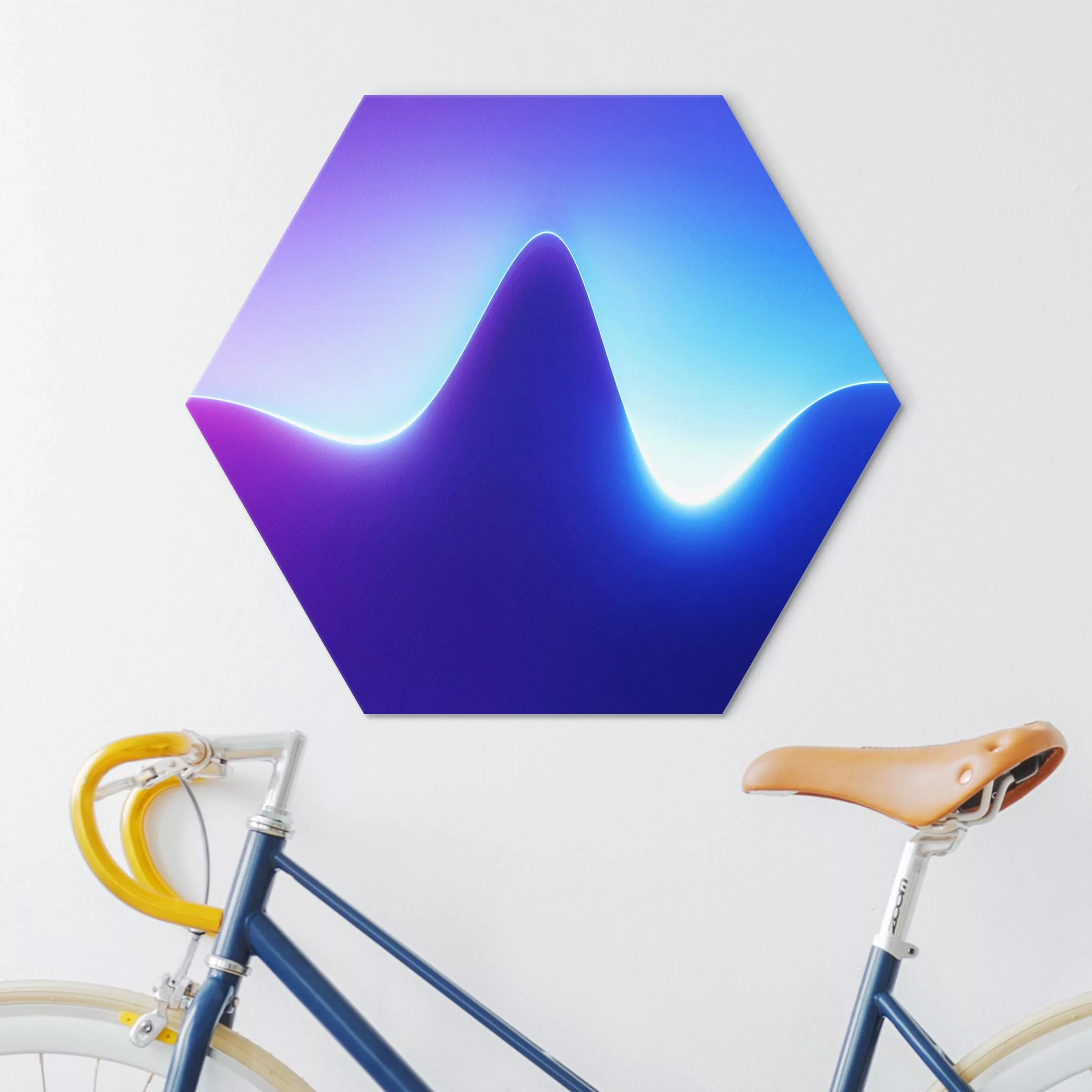 Hexagon-Alu-Dibond Bild Lichtwelle auf Blau günstig online kaufen