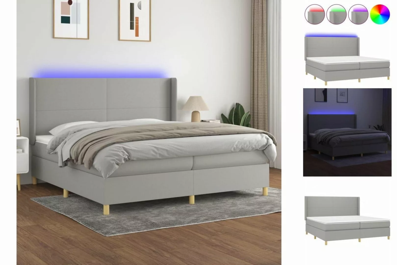 vidaXL Bettgestell Boxspringbett mit Matratze LED Hellgrau 200x200 cm Stoff günstig online kaufen