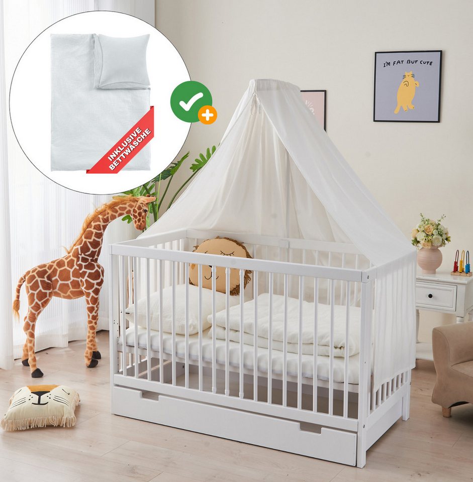 Alavya Home® Komplettbett TOBI 7-tlg.SET für Kleine Babys I 9-fach höhenver günstig online kaufen