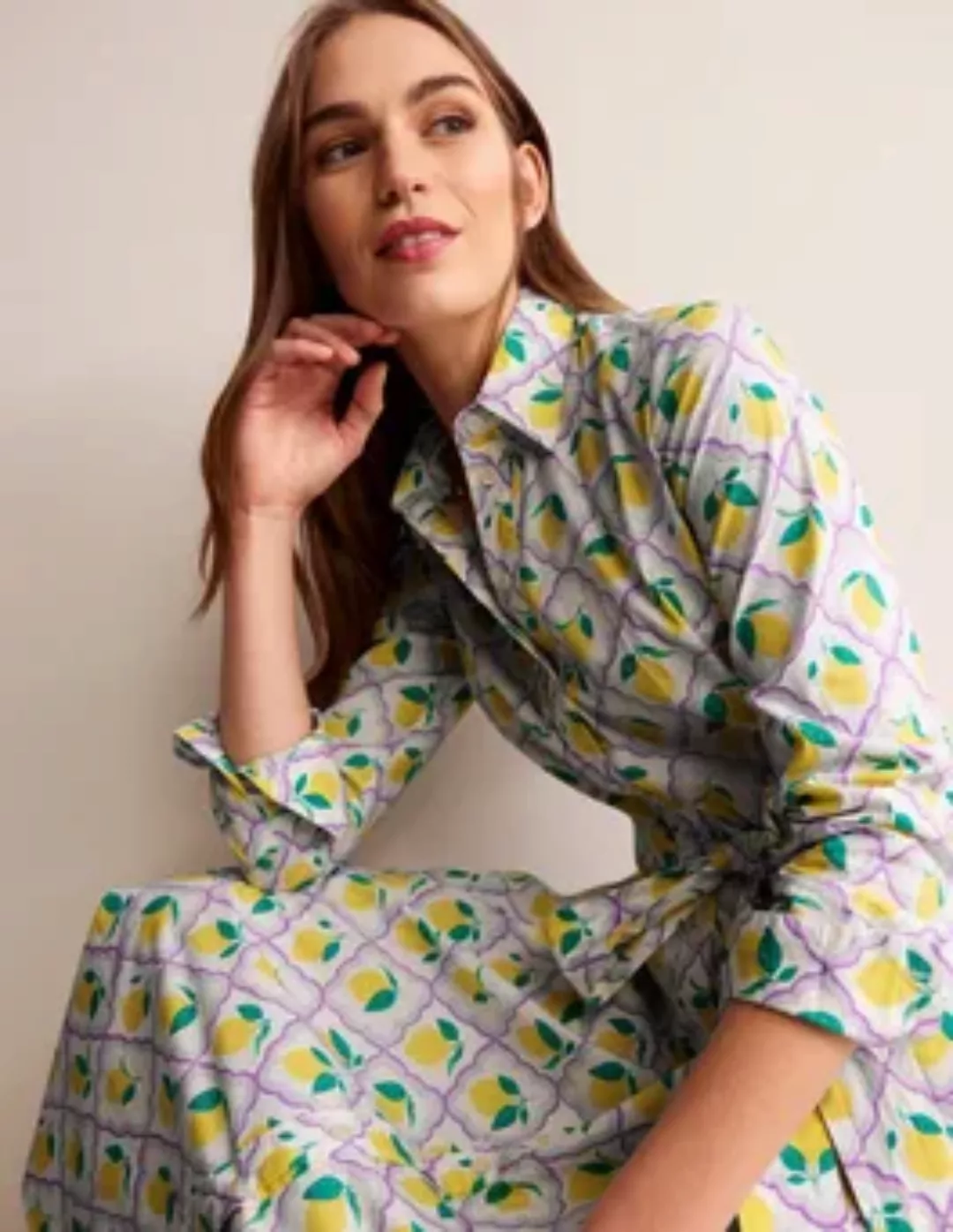 Amy Midi-Hemdblusenkleid aus Baumwolle Damen Boden, Lavendel, Zitronenhain günstig online kaufen
