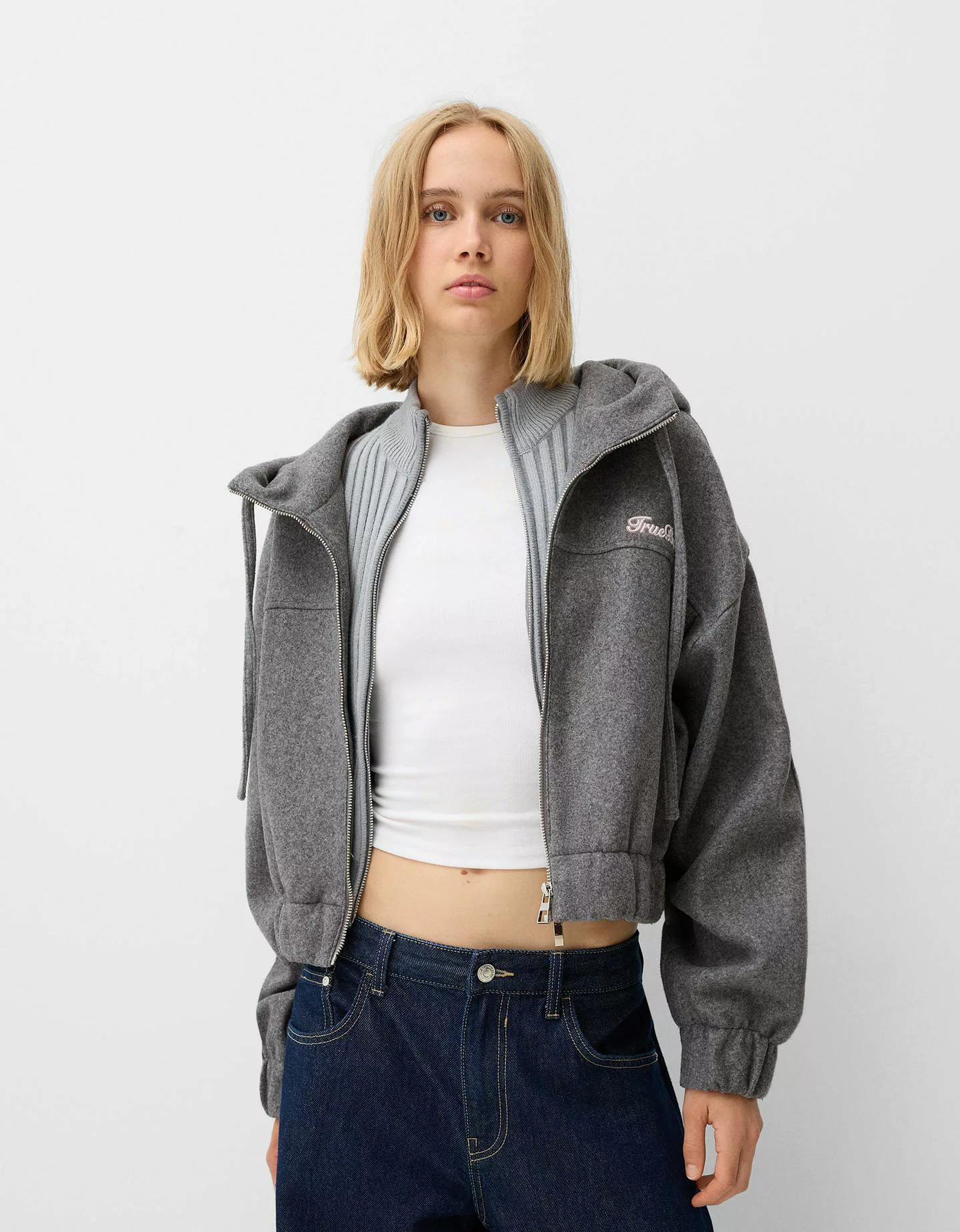 Bershka Jacke Mit Kapuze Damen Xs Grau günstig online kaufen