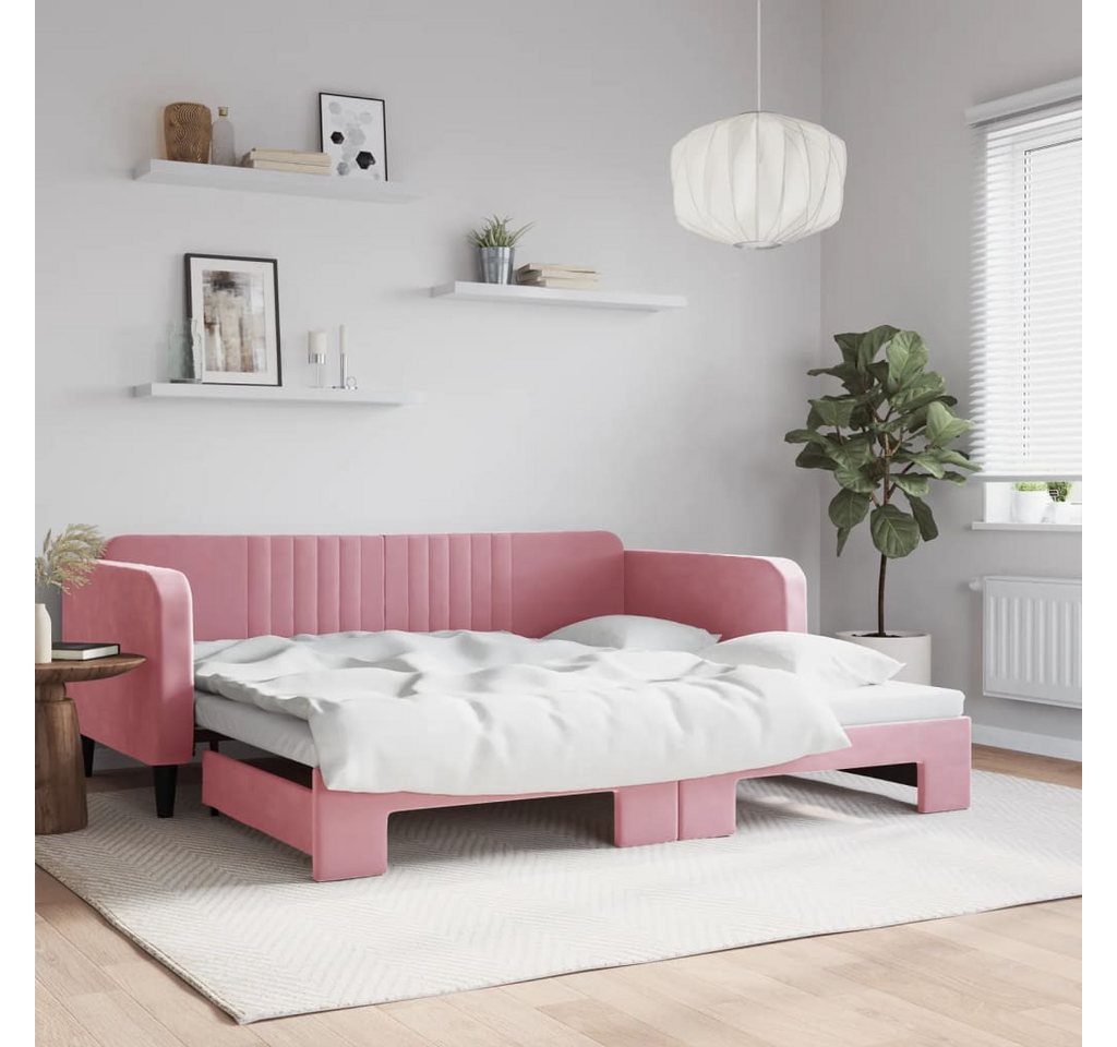 vidaXL Gästebett Gästebett Tagesbett Ausziehbar Rosa 100x200 cm Samt Bett B günstig online kaufen