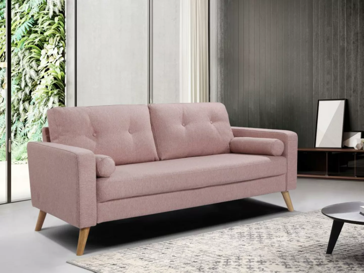 Sofa 3-Sitzer - Bouclé-Stoff - Rosa - TATUM günstig online kaufen