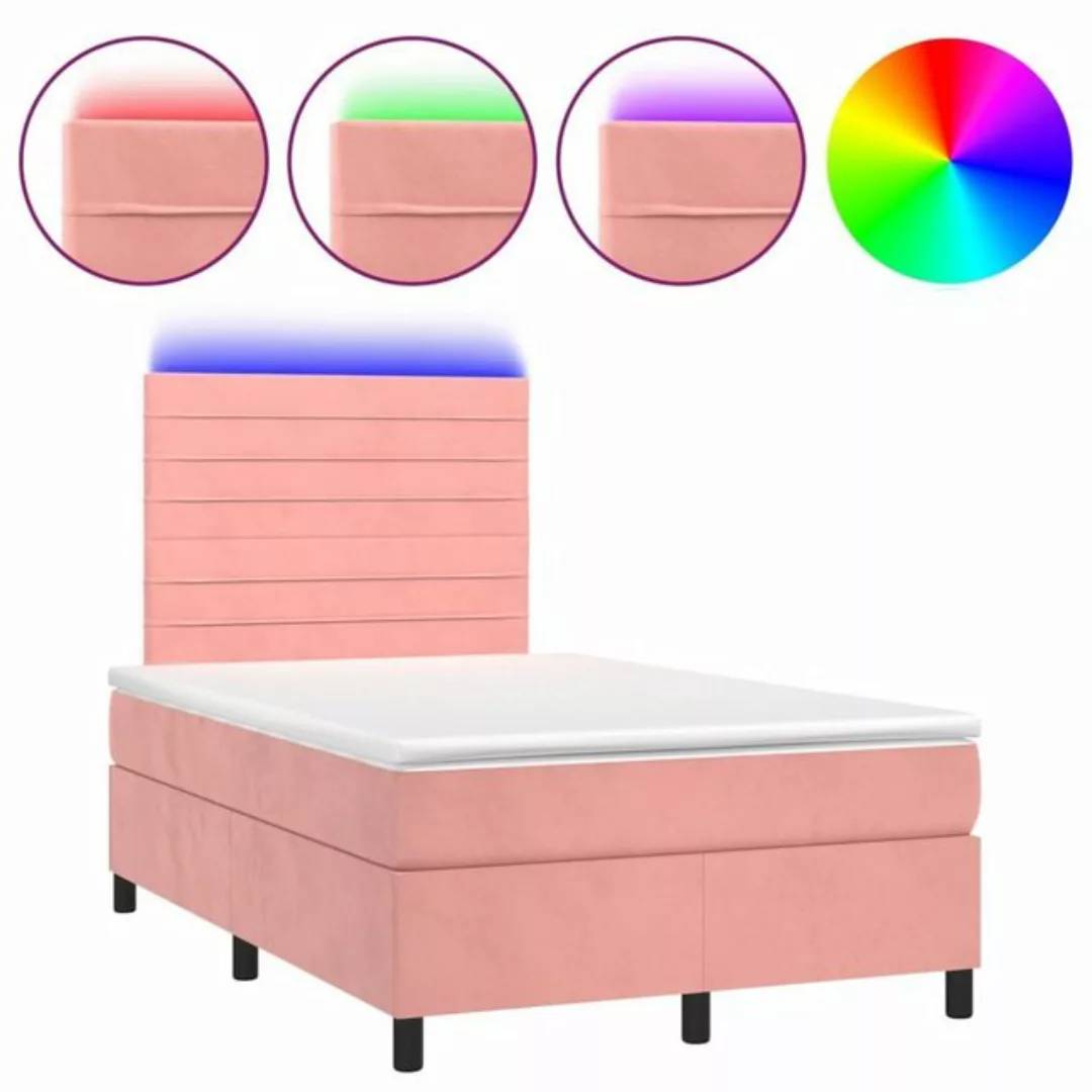 vidaXL Bettgestell Boxspringbett mit Matratze LED Rosa 120x200 cm Samt Bett günstig online kaufen