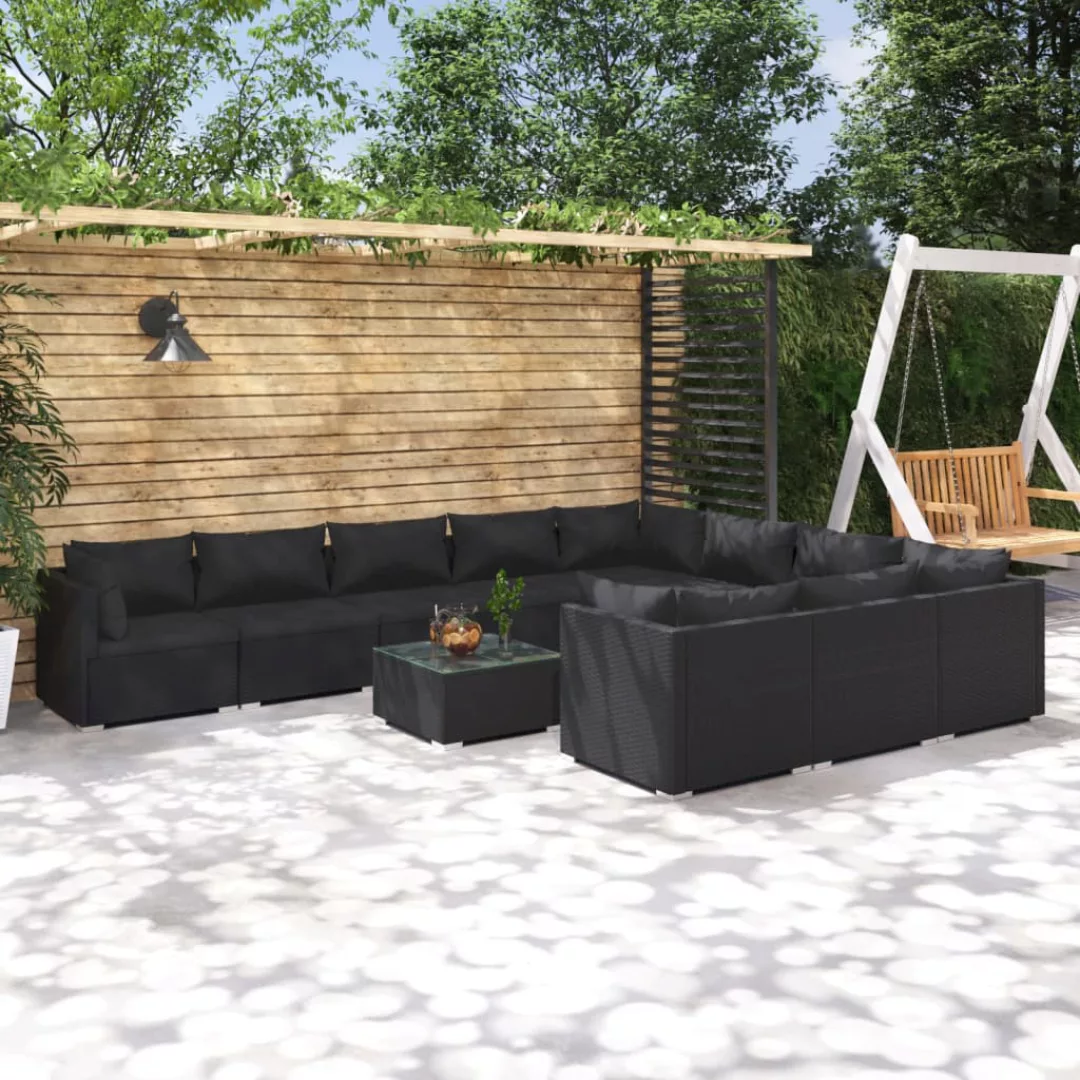 Vidaxl 11-tlg. Garten-lounge-set Mit Kissen Poly Rattan Schwarz günstig online kaufen