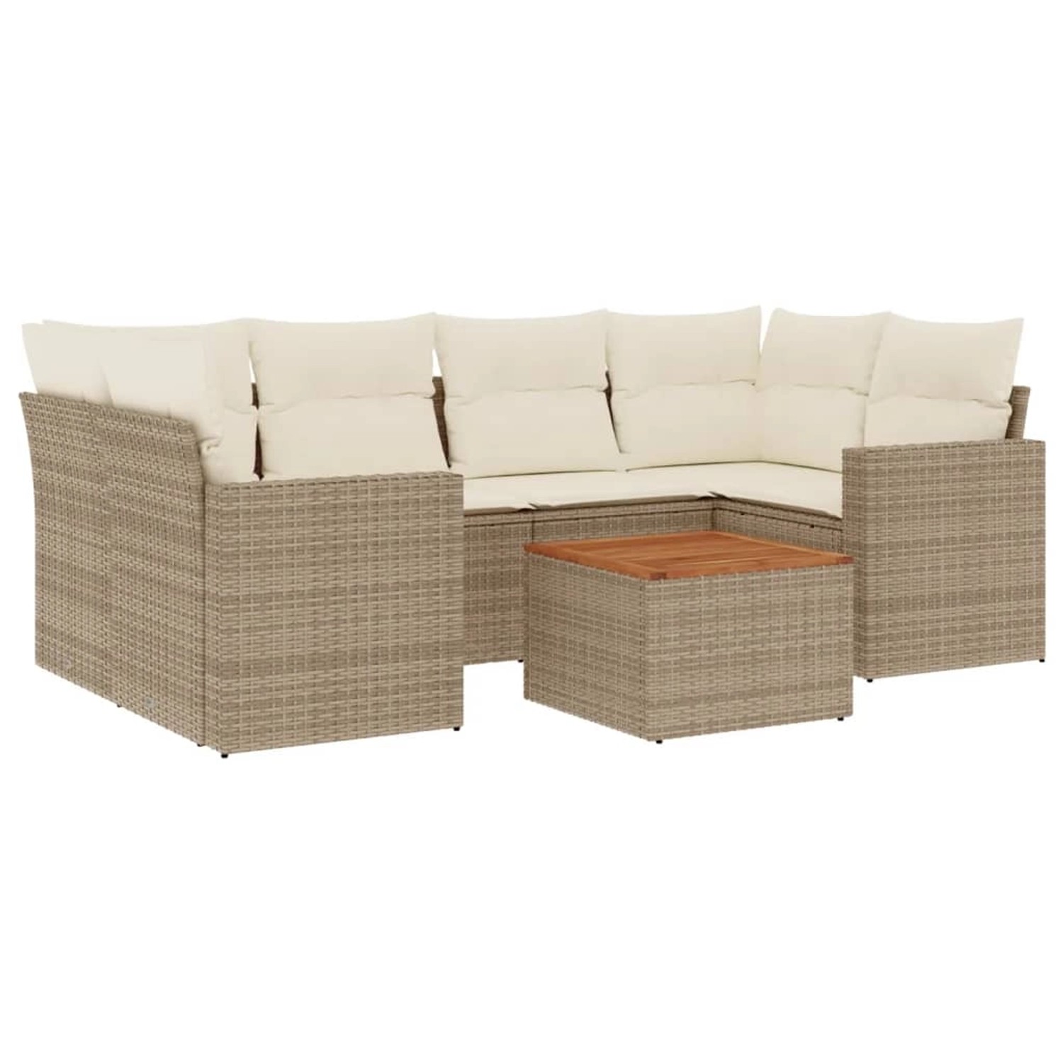 vidaXL 7-Tlg Garten-Sofagarnitur mit Kissen Beige Poly Rattan 3256352 günstig online kaufen