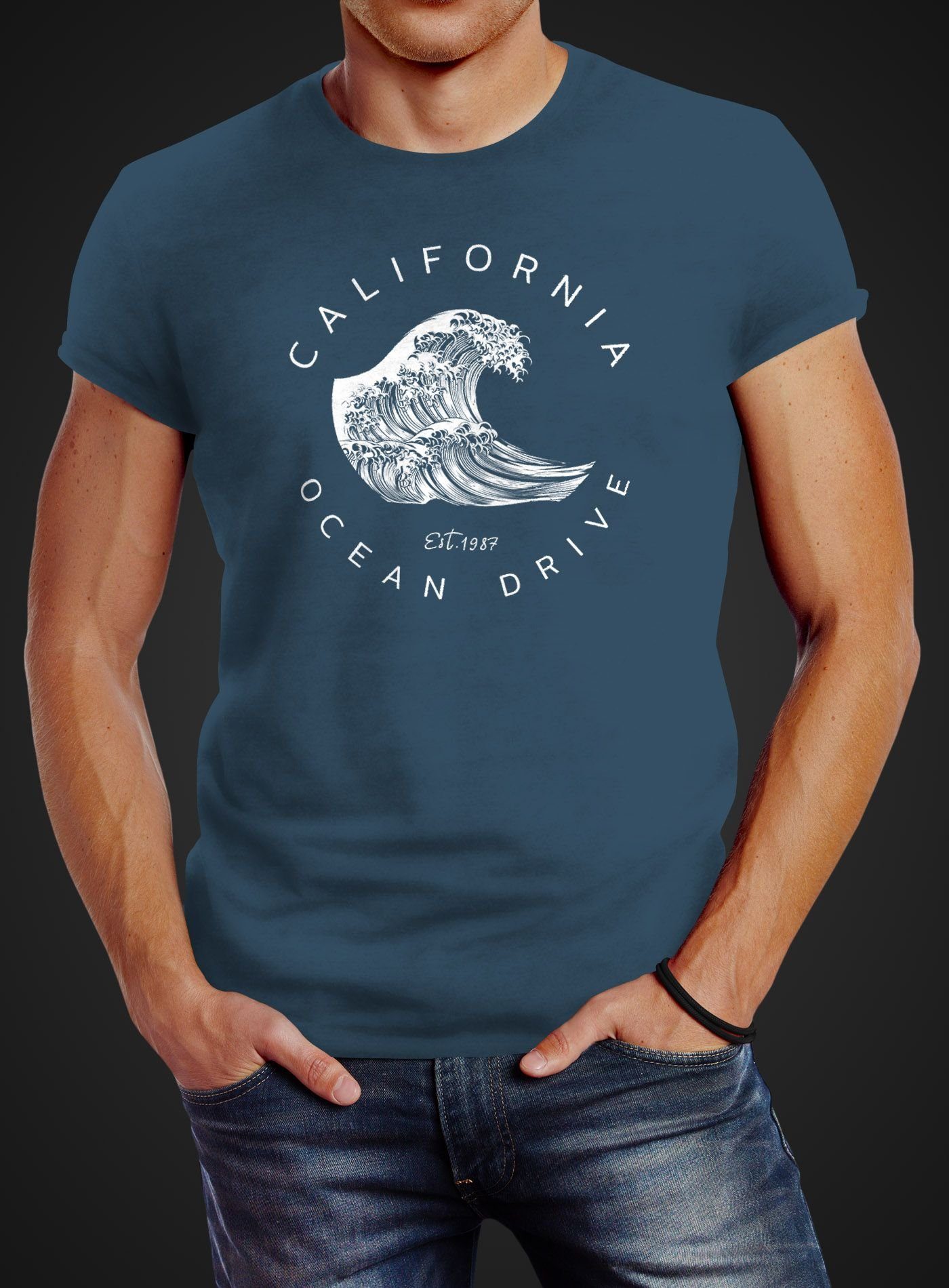 Neverless Print-Shirt Herren T-Shirt Welle Wave günstig online kaufen