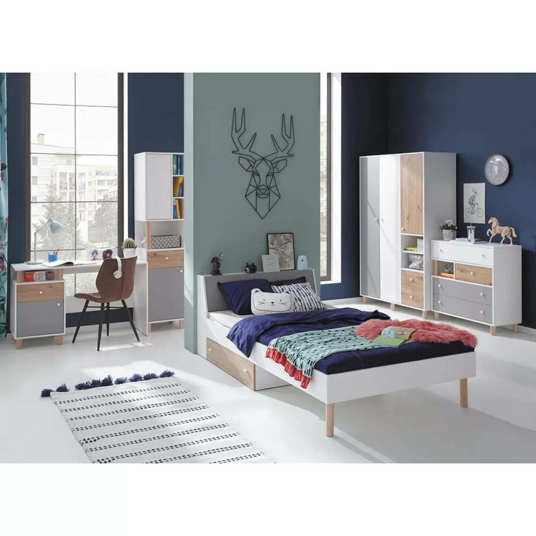 Jugendzimmer Set 5-teilig FAIRFAX-133 mit Jugendbett 90x200cm in weiß mit E günstig online kaufen