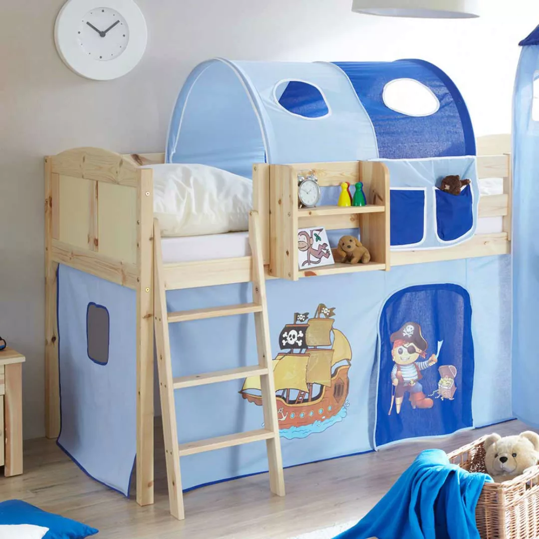 Kinderhochbett aus Kiefer Massivholz Piraten Design günstig online kaufen