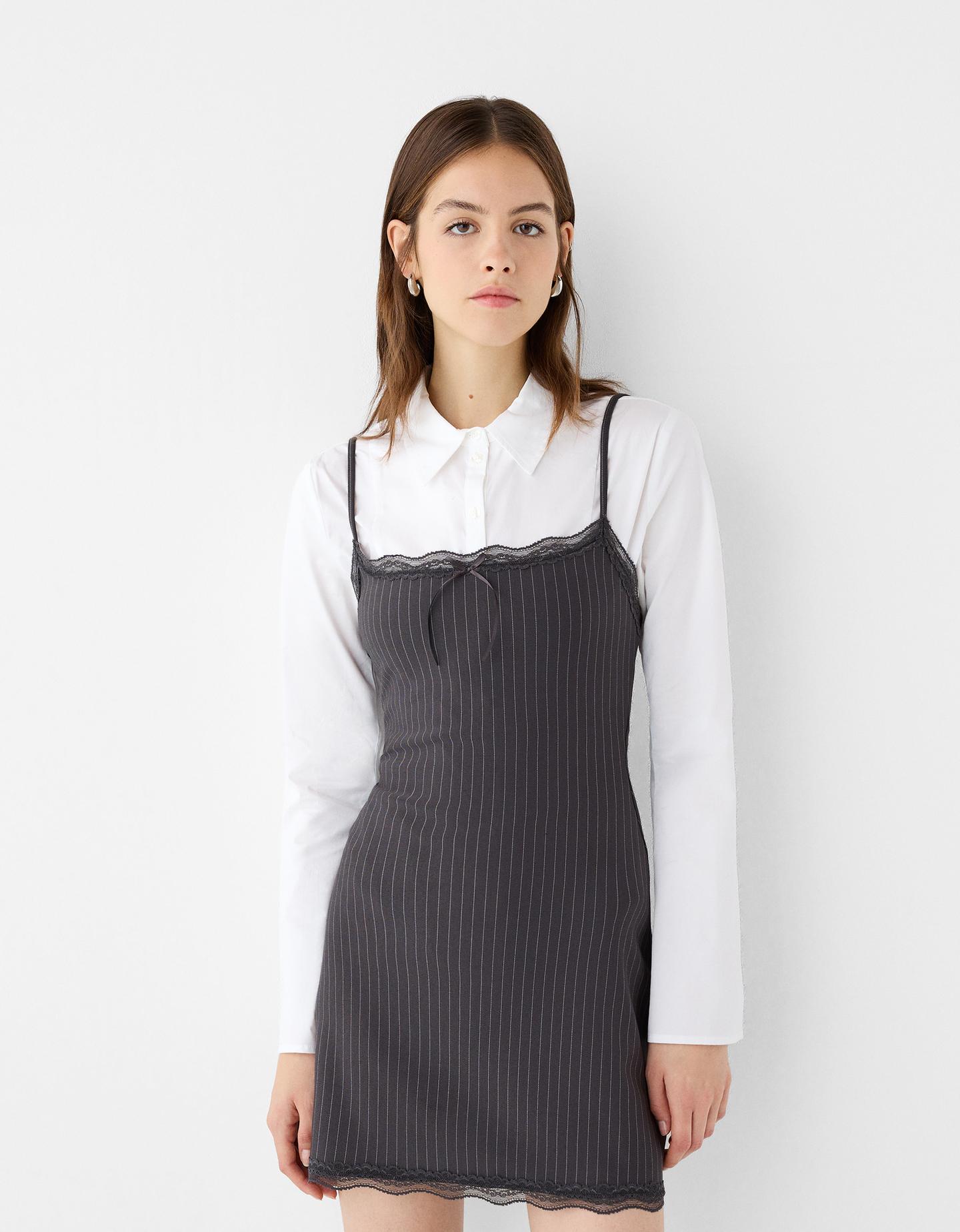 Bershka Minikleid Mit Trägern Und Spitze Damen S Grau günstig online kaufen