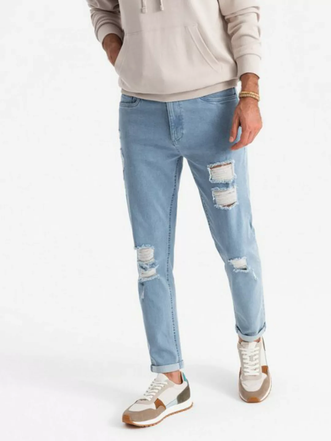 OMBRE Destroyed-Jeans Herren- Jeanshose TAPER FIT mit geriebenen Nähten günstig online kaufen