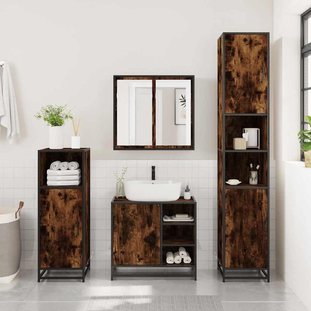 vidaXL Badezimmer-Set Waschbeckenunterschrank Räuchereiche 65x33x60 cm günstig online kaufen