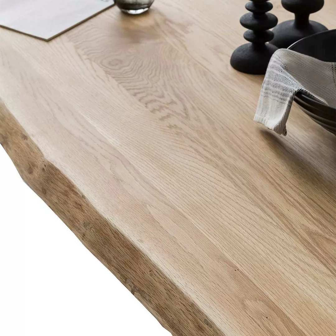 Baumkantentisch aus Eiche Massivholz und Metall X Gestell günstig online kaufen