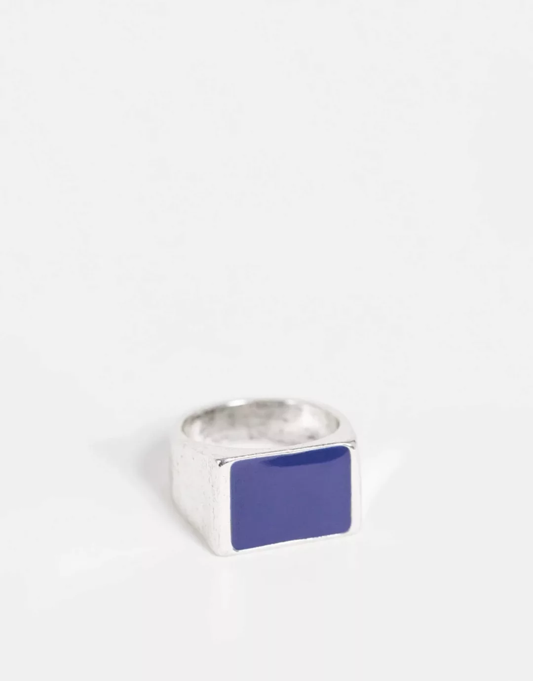 DesignB – Silberfarbener Siegelring mit Emaille-Detail in Marineblau günstig online kaufen