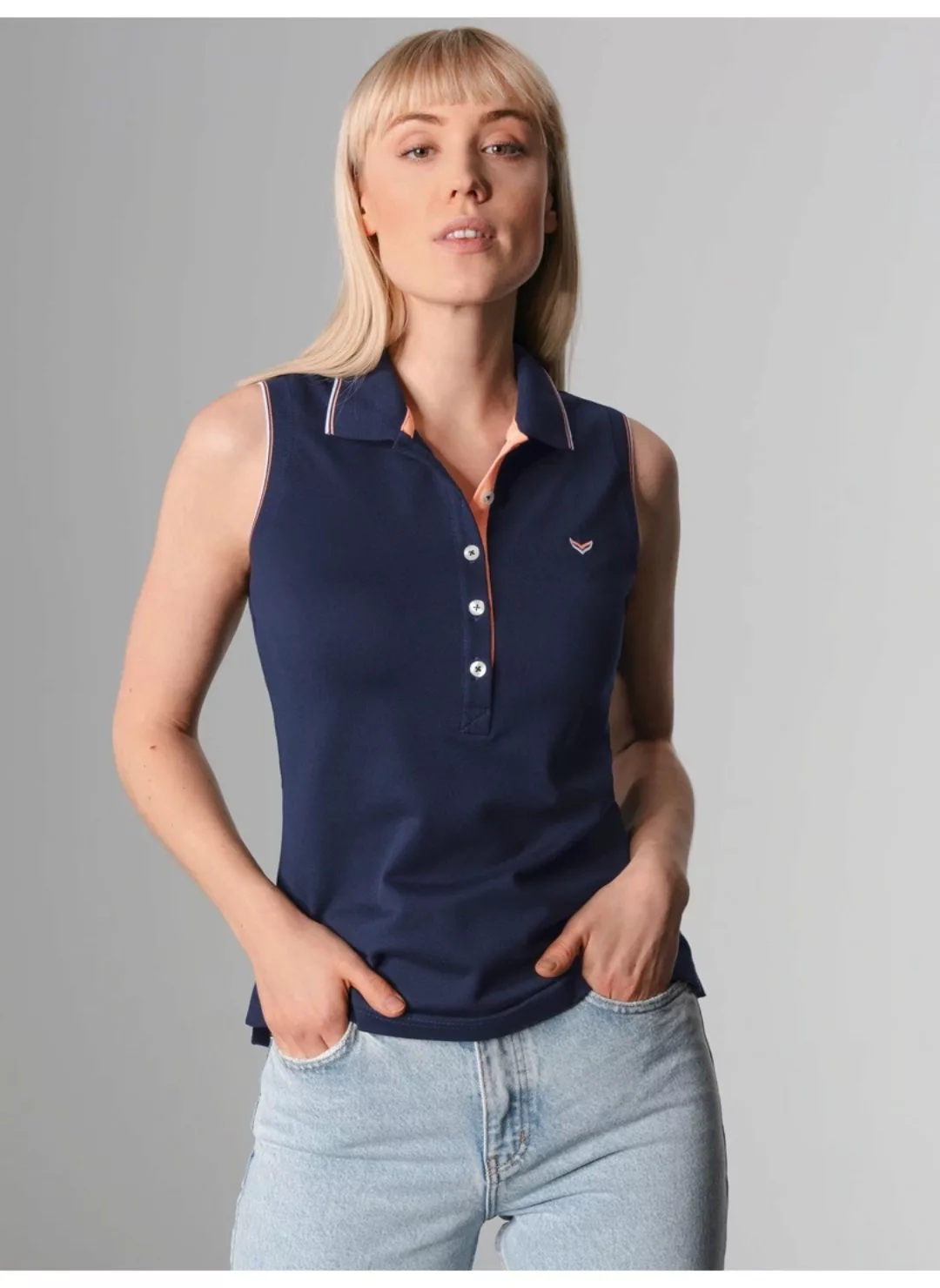 Trigema Shirttop "TRIGEMA Ärmelloses Poloshirt mit kontrastfarbigen Akzente günstig online kaufen