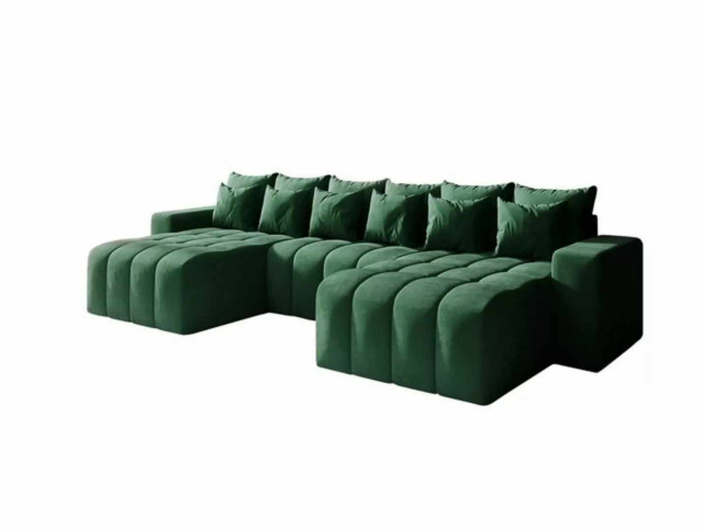 DB-Möbel Ecksofa BATTUMI-U - Eckcouch mit Schlaffunktion, 370 cm breit. Grü günstig online kaufen