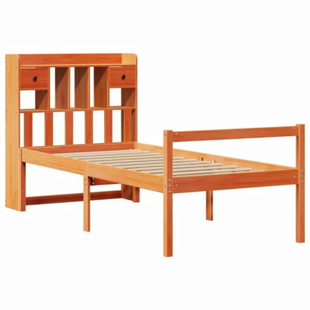 vidaXL Bett, Massivholzbett mit Regal ohne Matratze Wachsbraun 75x190 cm günstig online kaufen