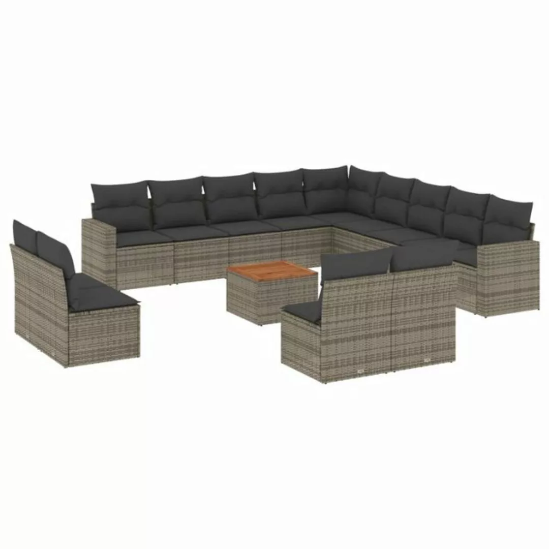 vidaXL Loungesofa 14-tlg. Garten-Sofagarnitur mit Kissen Grau Poly Rattan, günstig online kaufen