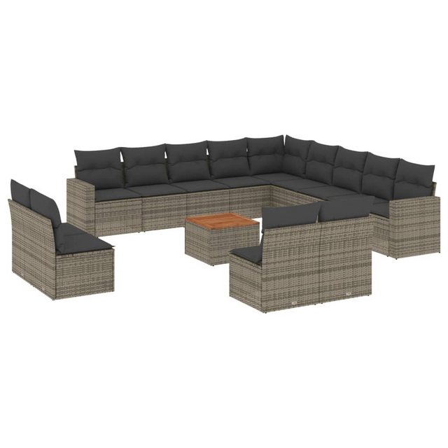 vidaXL Sofaelement 14-tlg. Garten-Sofagarnitur mit Kissen Grau Poly Rattan günstig online kaufen