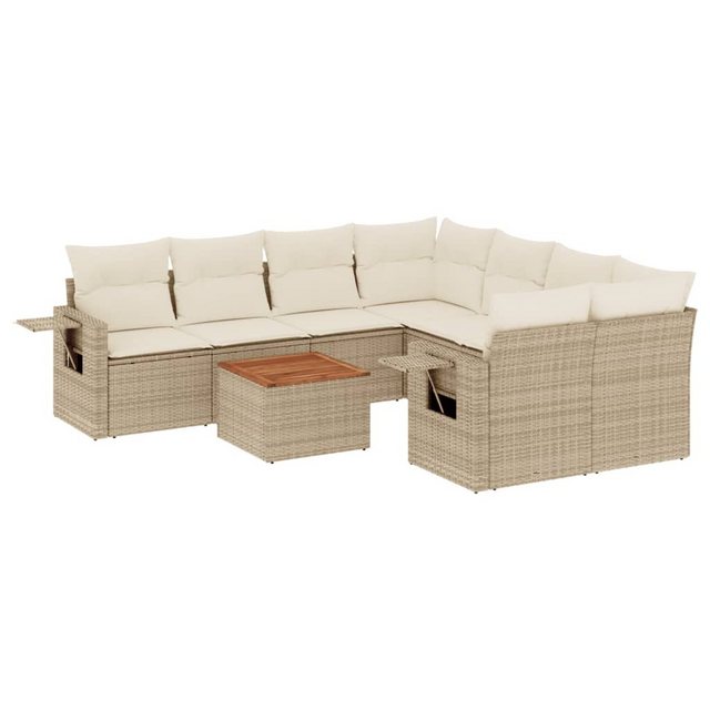 vidaXL Sofaelement 9-tlg. Garten-Sofagarnitur mit Kissen Beige Poly Rattan günstig online kaufen