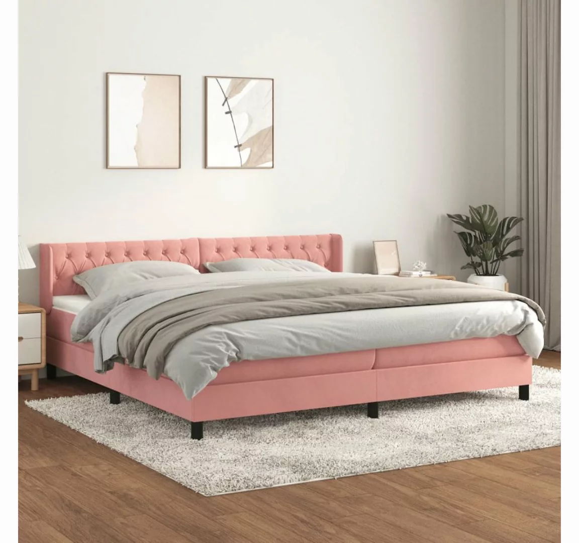 vidaXL Boxspringbett Boxspringbett mit Matratze Rosa 200x200 cm Samt Bett B günstig online kaufen