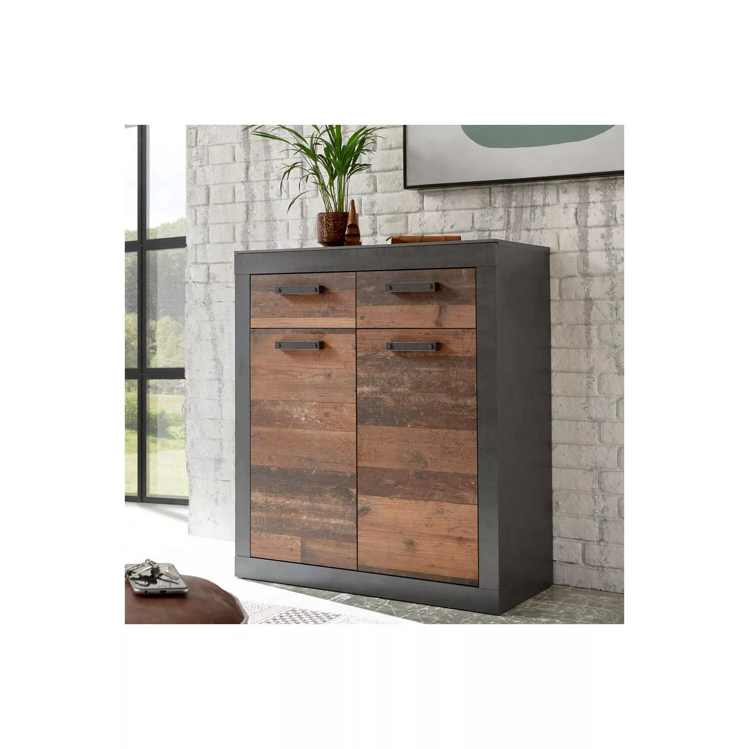 Lomadox Stauraumschrank BERLIN-61 Old Mix Dekor 92x104x42 cm günstig online kaufen