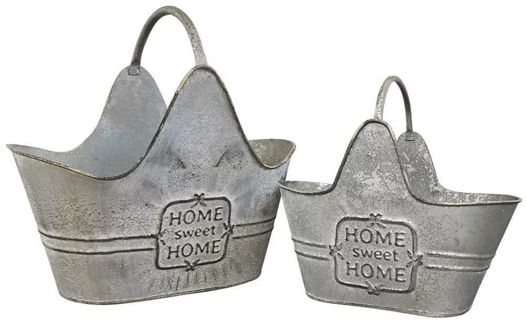 Pflanzgefäße Set mit Henkel Zink Körbchen Home Sweet Home 2-teilig Vintage günstig online kaufen