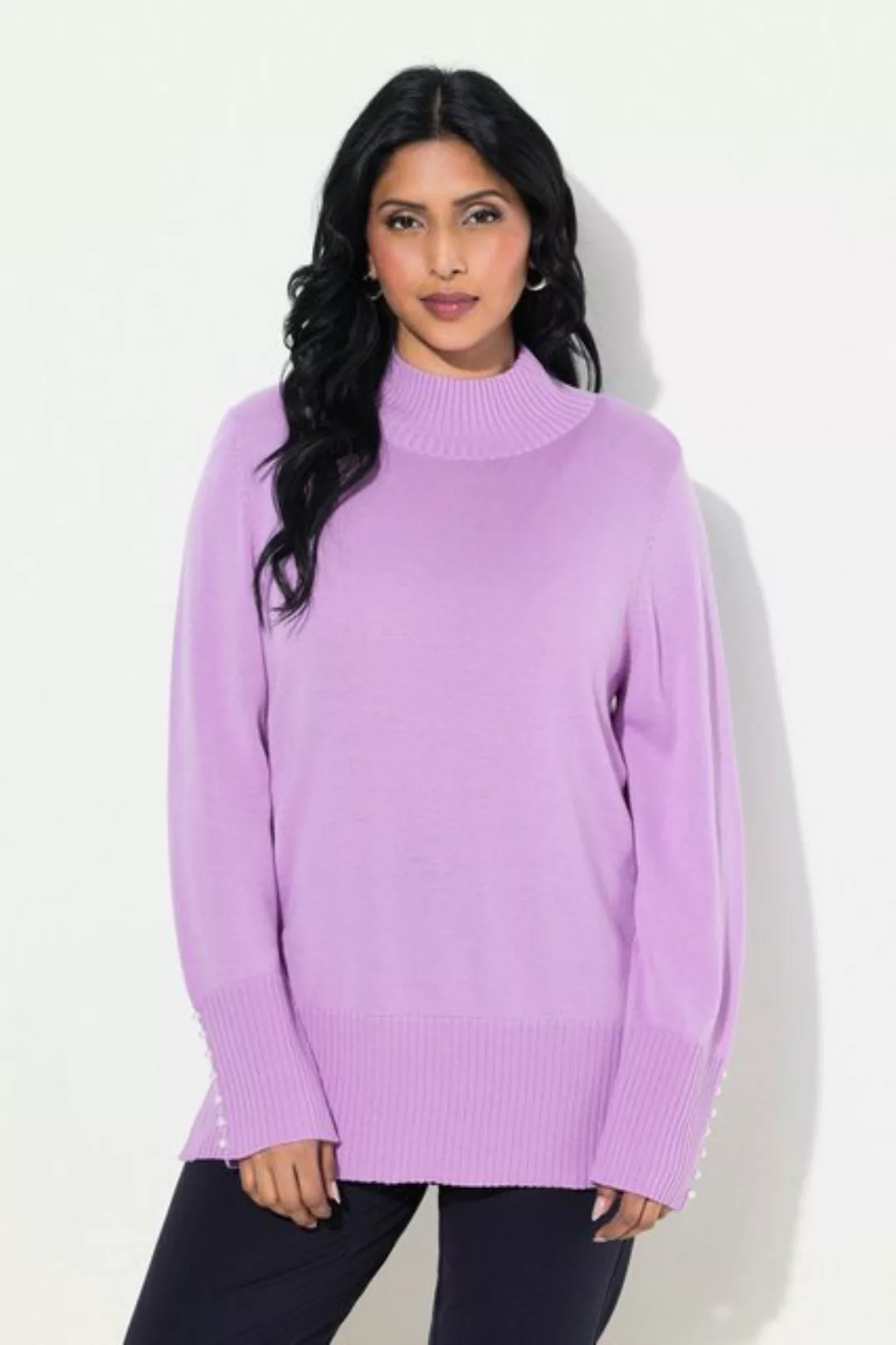 Ulla Popken Strickpullover Pullover Woll-Seidenmischung Stehkragen Zierperl günstig online kaufen