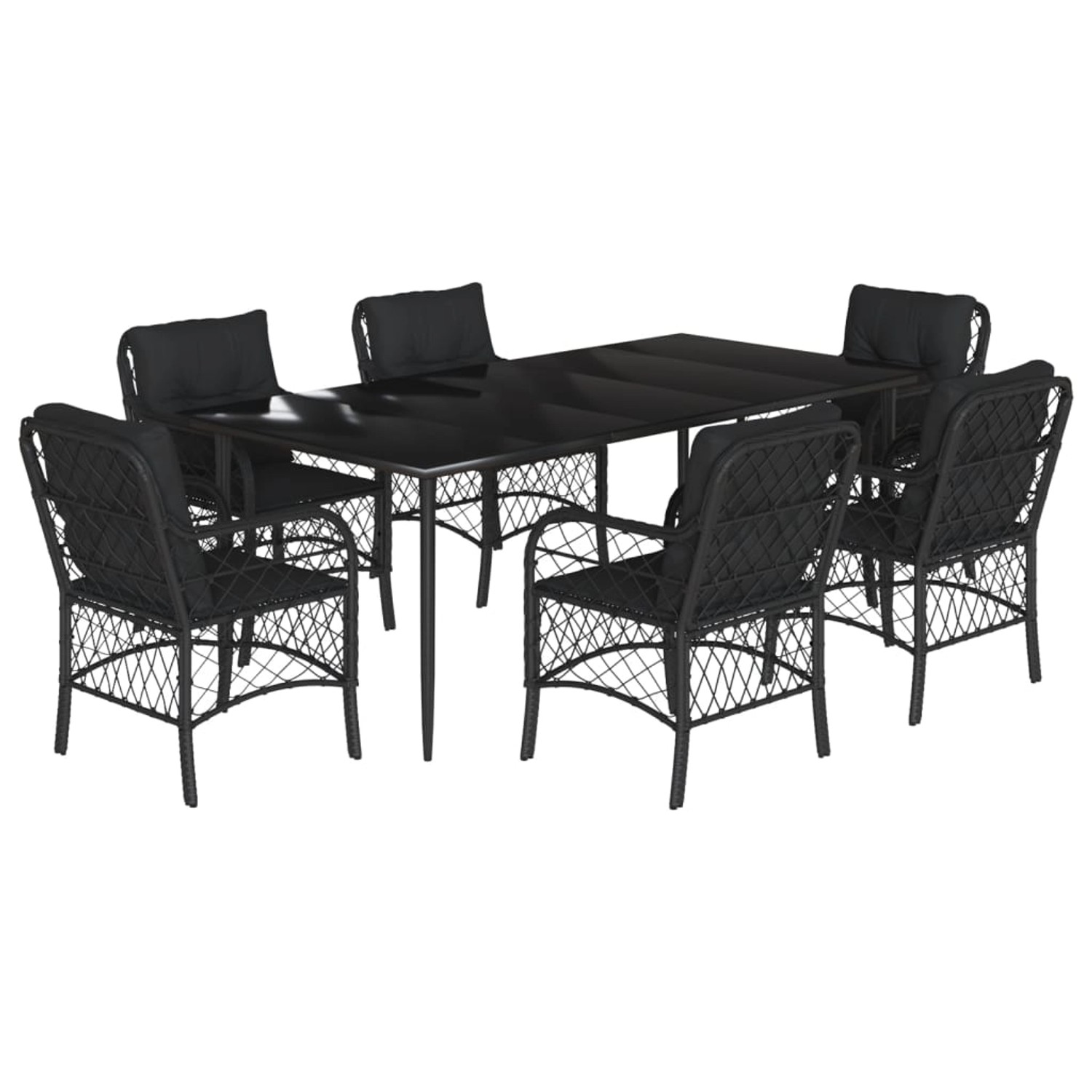 vidaXL 7-Tlg Garten-Essgruppe mit Kissen Schwarz Poly Rattan 3212101 günstig online kaufen