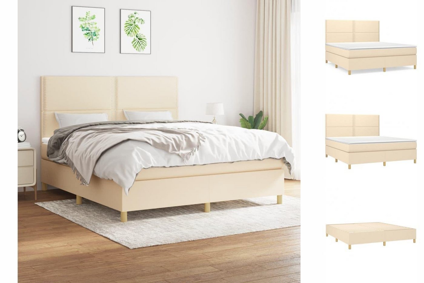 vidaXL Boxspringbett Boxspringbett mit Matratze Creme 160x200 cm Stoff Bett günstig online kaufen