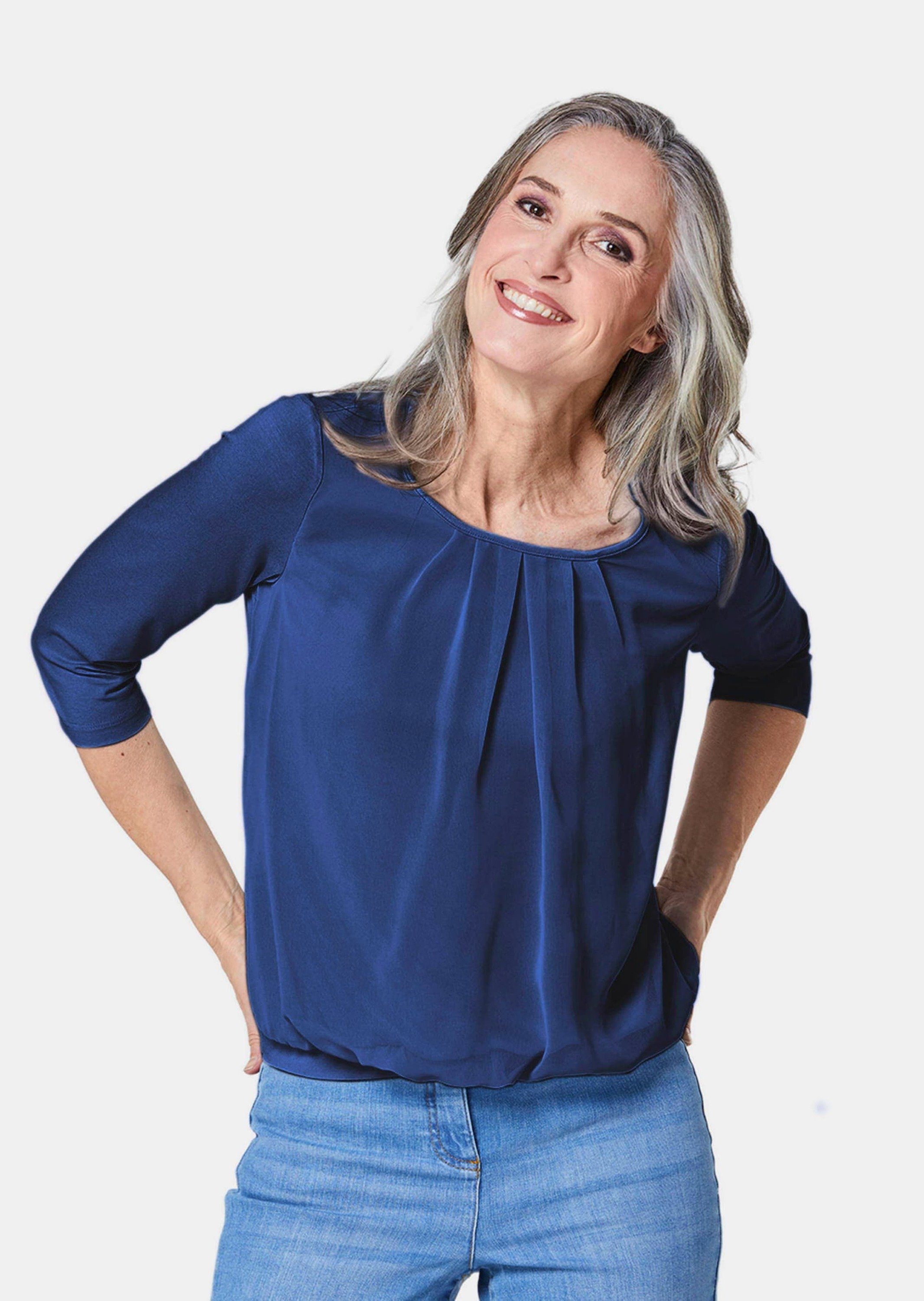 GOLDNER Kurzarmbluse Kurzgröße: Chiffon-Shirt gelb, Rundhals günstig online kaufen